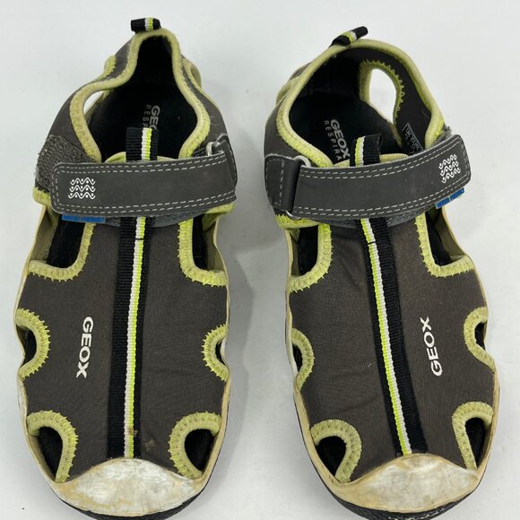 Geox Respira Kids Sandals Size 1 EU 32 Gray Green Round Toe Hook Loop Flat Heel - Picture 5 of 6